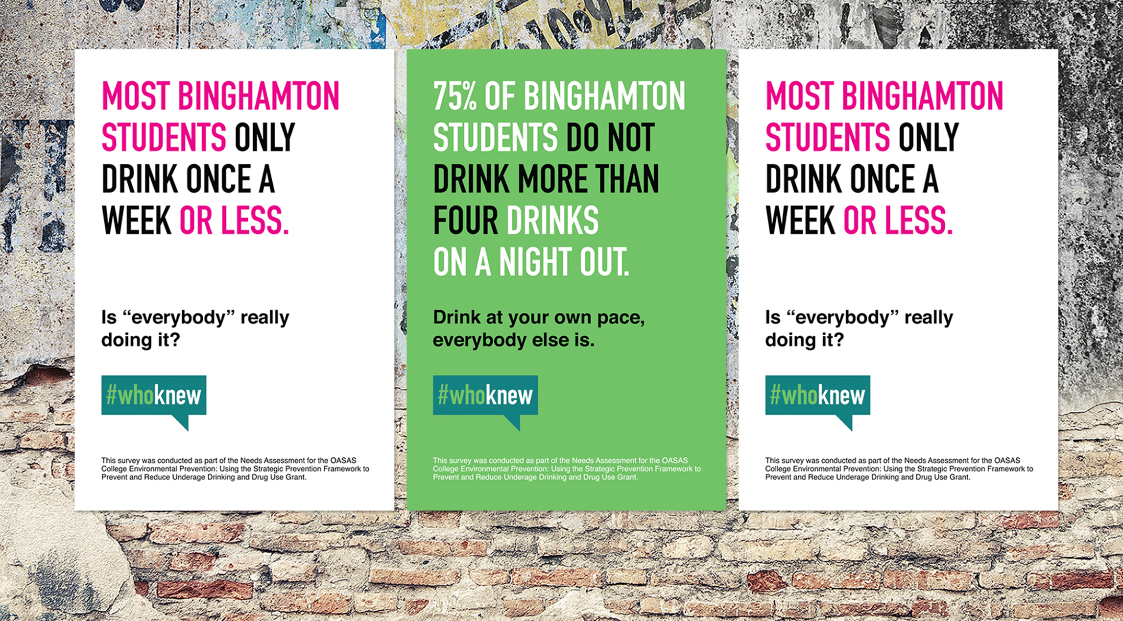 Posters with statistics for SUNY Binghamton #WhoKnew campaign