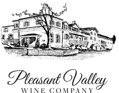 Full new logo for Pleasant Valley Wine Company featuring illustration of vineyard house