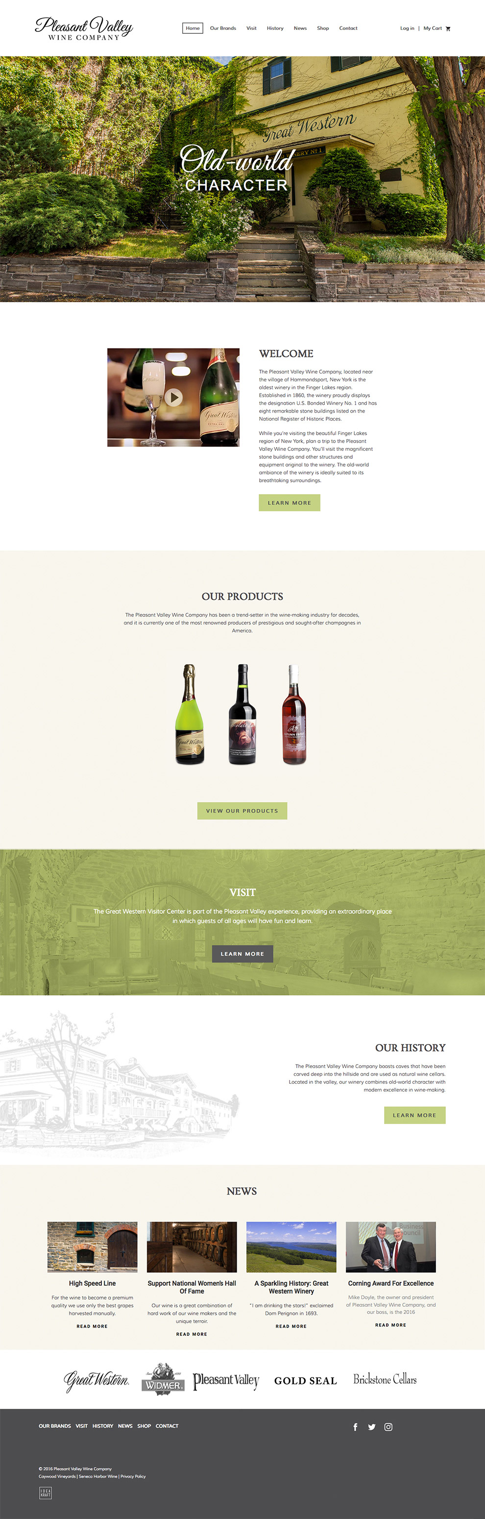 Full overview of homepage for Pleasant Valley Wine Company