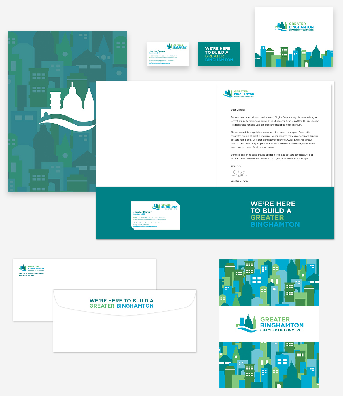 Examples of branded stationary for Greater Binghamton Chamber of Commerce